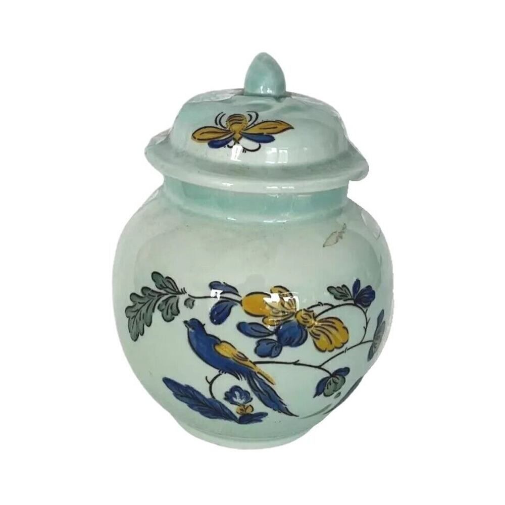 Adams Calyx Ware Sugar Bowl Blue Porcelain Bird England